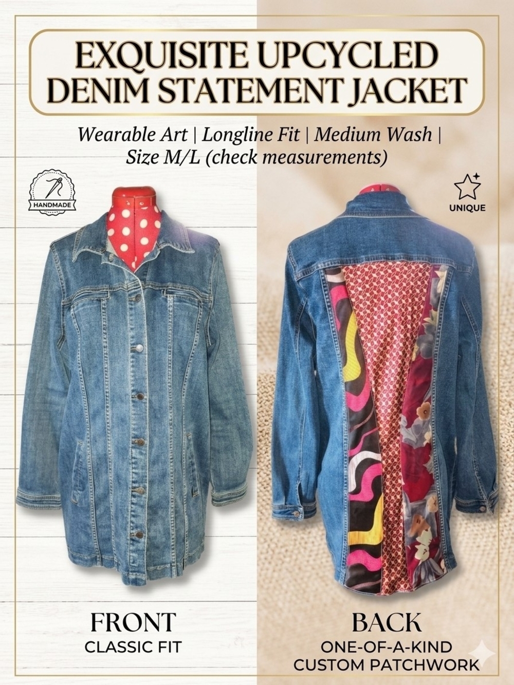 OOAK FDJ French Dressing Jeans Upcycled Wearable Art 100% Silk Patchwork Jacket